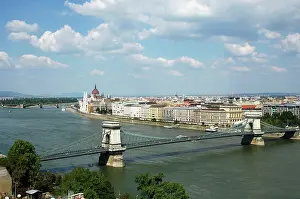 Suspension: Hungary, Budapest. View of Chain Bridge