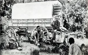 Hunters: Hunting encampment with African trophies near Mafeking