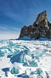 Siberia: Ice chaos, shaman rock, Lake Baikal, Olkhon Isla