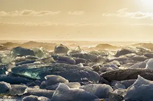 Breidamerkurjoekull: Iceberg on black volcanic beach. North Atlantic