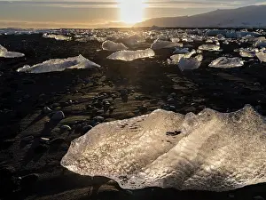 Sparkling: Iceberg on black volcanic beach. North Atlantic