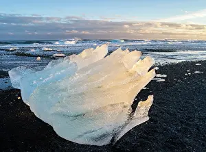 Cemetery: Iceberg on black volcanic beach. North Atlantic