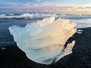Cemetery: Iceberg on black volcanic beach. North Atlantic