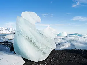 Cemetery: Iceberg on black volcanic beach. North Atlantic