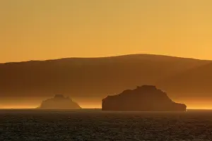 Davis: Icebergs at sunrise Arctic ocean Summer
