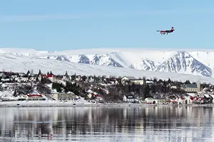 Airplane: Iceland, Akureyri. Small airplane on landing