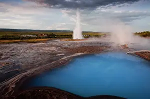 Thermal: Iceland, Geysir, Rising sun lights deep