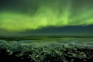 Borealis: Iceland, Jokulsarlon. Aurora borealis and