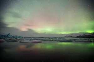 Borealis: Iceland, Jokulsarlon. Aurora lights reflect