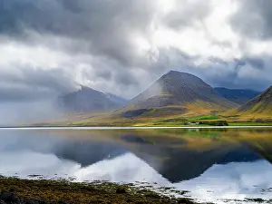 Gloomy: Iceland. Landscape in Dyrafjordur during autumn