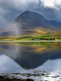 Gloomy: Iceland. Landscape in Dyrafjordur during autumn
