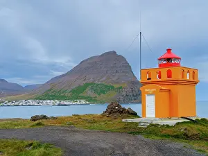 Lighthouse: Iceland. Lighthouse Osholar, Bolungarvik at fjord