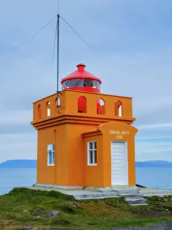 Lighthouse: Iceland. Lighthouse Osholar, Bolungarvik at fjord