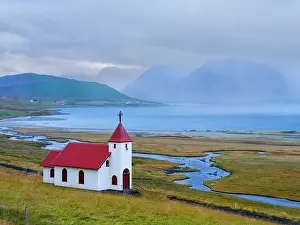 Church: Iceland. Myrar settlement during autumn. (Editorial Use