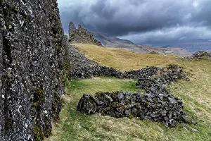 Dyke: Iceland. Remains of an ancient stone fence along