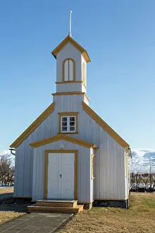 Sidewalk: Iceland, Reynistadur. Close-up of schoolhouse