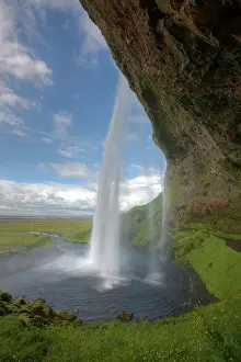 Seljalandsfoss: Iceland, Selfoss. Scenic from behind the