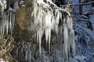 Wasserfall: Icicles at icy waterfall, winter landscape, Todtnau