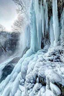 Permafrost: Icicles at the waterfall, permafrost with icy landscape