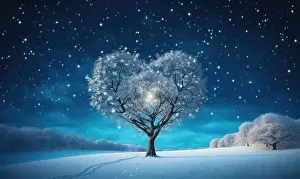 Generated: Illuminated heart-shaped tree in a winter night