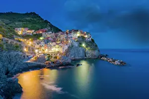 Towns: Illuminated Manarola town, part of Cinque Terre