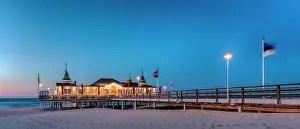 Usedom: Illuminated pier Ahlbeck at dusk, Usedom Island
