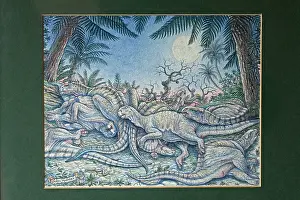 Beneath: Illustration - Iguanadon herd slumbering beneath