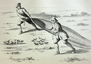 Mono: Illustration - Old style bird catchers, Bird netting