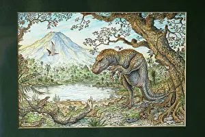 Illustration - Tyrannosaurus Rex scratching. Cretaceous