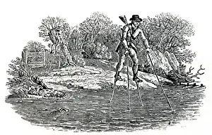 Stilts: Illustration - Walking on stilts to cross a stream