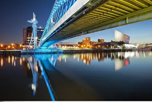 Quays: The Imperial War Museum at night, Salford Quays