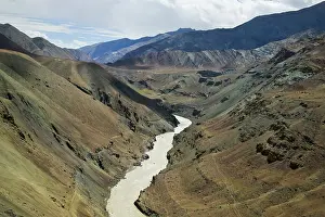 Ladakh: Indus River flowing through the valley in