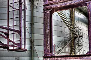 Stair: Industrial plant, tank with rusty stairs, Landschaftspark