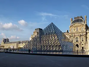Glass: Inner courtyard of the Louvre with pyramid, Paris