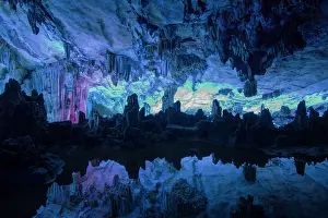 Dripstone: Interior of a limestone cave with stalactites and