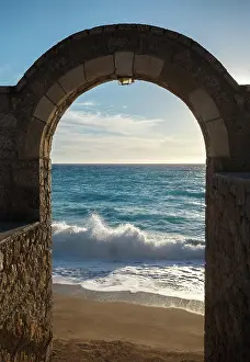 Seashore: Ionian sea Greece, seashore through the arch door, K