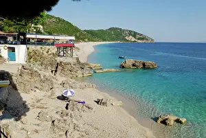 Albania: Ionian Sea, restaurant on the coast at Dhermi, Alabanian