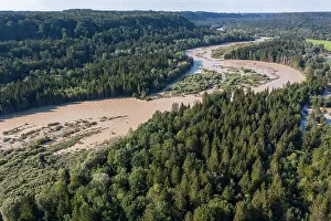 Floodplain: Isar at high water, Isarauen near Schcftlarn, drone