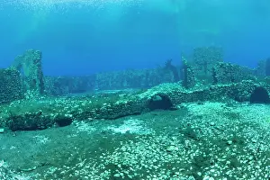 Abruzzi: Italy, Abruzzo, Capestrano, Capo d'Acqua lake the walls of t