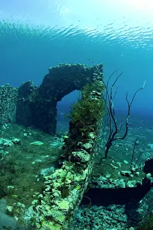 Abruzzi: Italy, Abruzzo, Capestrano, Capo d'Acqua lake the walls of t