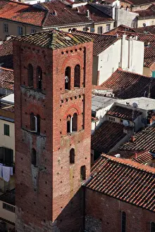 Piazza: Italy, Tuscany, Lucca. The bell tower of the church