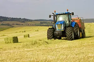Truck: Italy, Tuscany, Tractor Harvesting Hay in