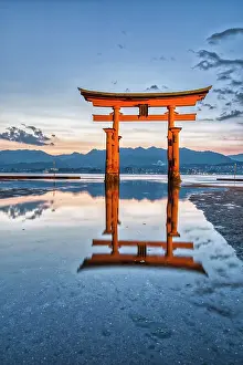 Label: Itsukushima Miyajima Japan. Itsukushima Shrine and
