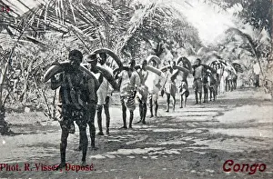 Natives: Ivory hunting, Congo, old postcard probably 1920s