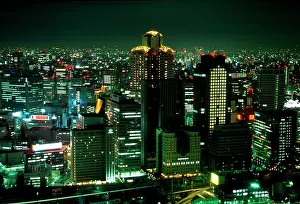 Neon: Japan, Osaka. Aerial view of nighttime downtown
