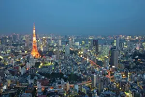 Josh: Japan, Tokyo. Sunset aerial of downtown