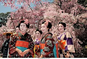 Styles: Japanese women in kimonos, procession participants