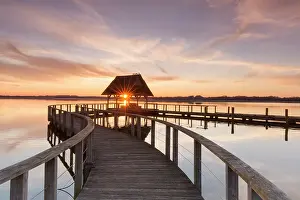 Pier: Jetty on Lake Hemmelsdorf at sunrise - Schleswig-Holstein