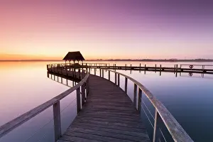 Pier: Jetty on Lake Hemmelsdorf at sunrise - Schleswig-Holstein