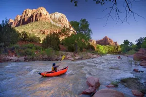 Kayaks: Kayaking the Virgin River - passing The Watchman mountain